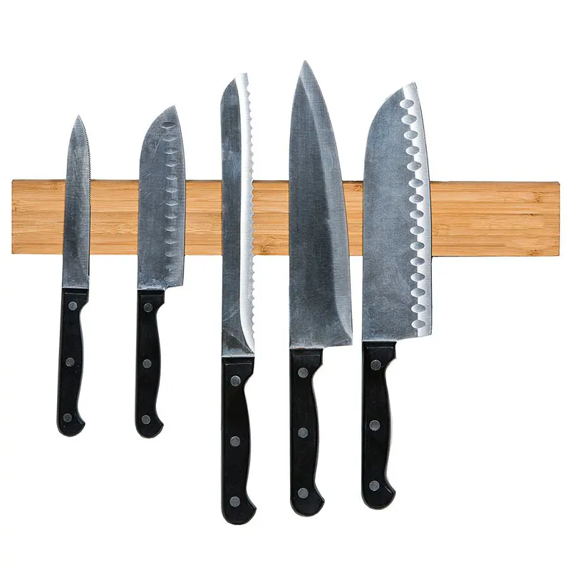 Leeseph Powerful Wall Mount Magnetic Knife Strip, Solid Bamboo Wood Knife Rack,16 Inch